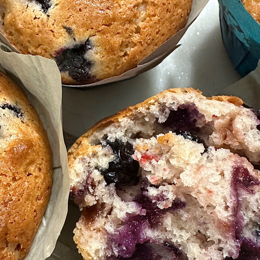 Image of a blueberry power muffin.